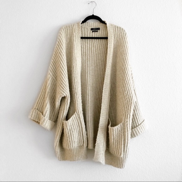 Zara Sweaters - ZARA oatmeal neutral Wool Blend Oversized Cardigan